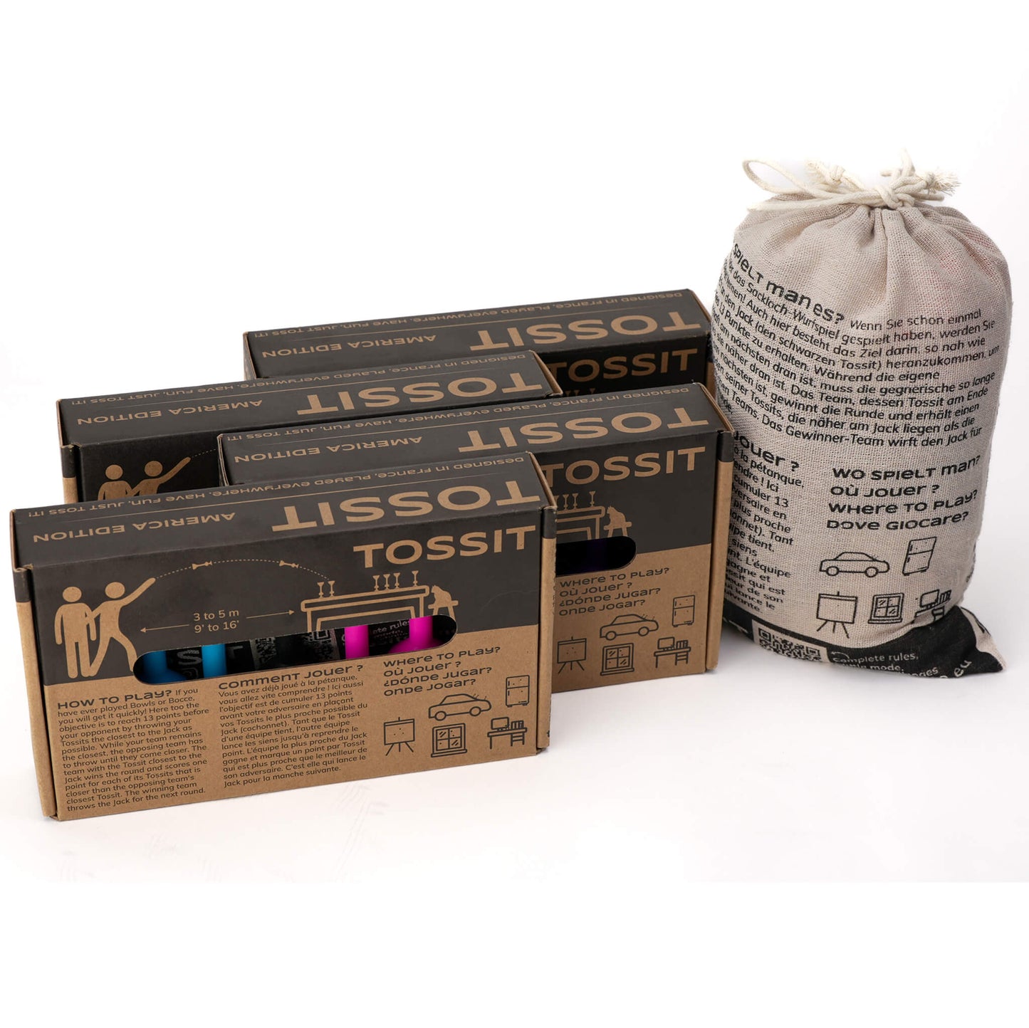 Tossit Game Quad Pack comes with 4 sets of single Tossit games.