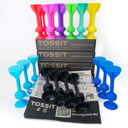 Tossit Quad Game Pack with 4 different sets of TOSSITs inside.
