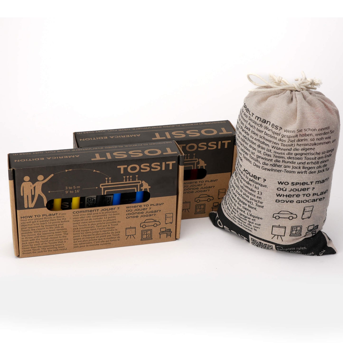 Our Tossit Game Twin Pack has two convenient cloth carrying cases.