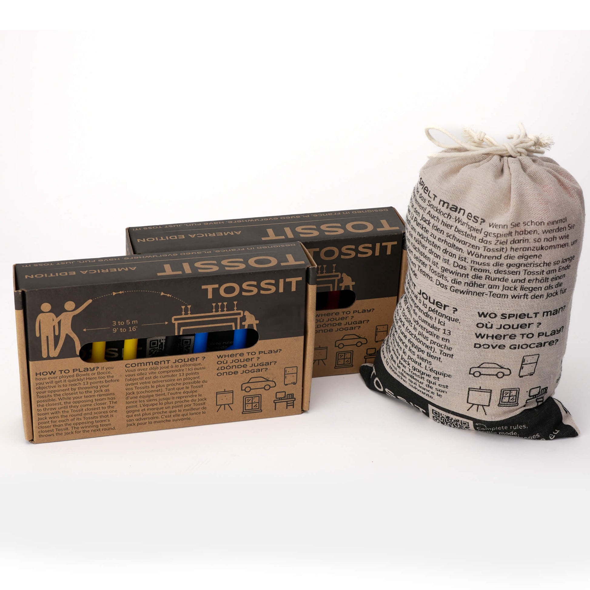 Our Tossit Game Twin Pack has two convenient cloth carrying cases.